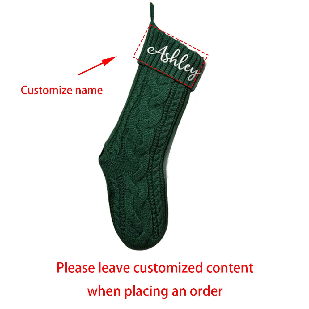 Custom Christmas Stocking Xmas Knitted Stockings with Name Holiday Decor Gift Christmas Family Gifts Santa Sack Kid Present Bag