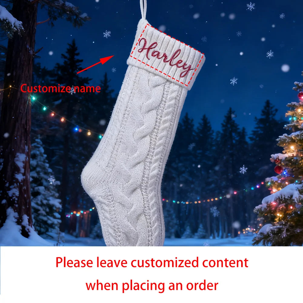 Custom Christmas Stocking Xmas Knitted Stockings with Name Holiday Decor Gift Christmas Family Gifts Santa Sack Kid Present Bag