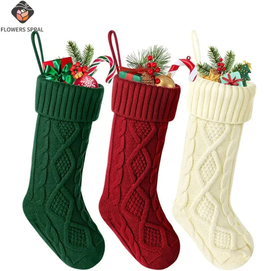 @@ Christmas Big Stocking 45CM Knitted Stocking, Used For Hanging Christmas Trees, Family Party Decoration, Available In Colors