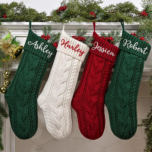 Custom Christmas Stocking Xmas Knitted Stockings with Name Holiday Decor Gift Christmas Family Gifts Santa Sack Kid Present Bag