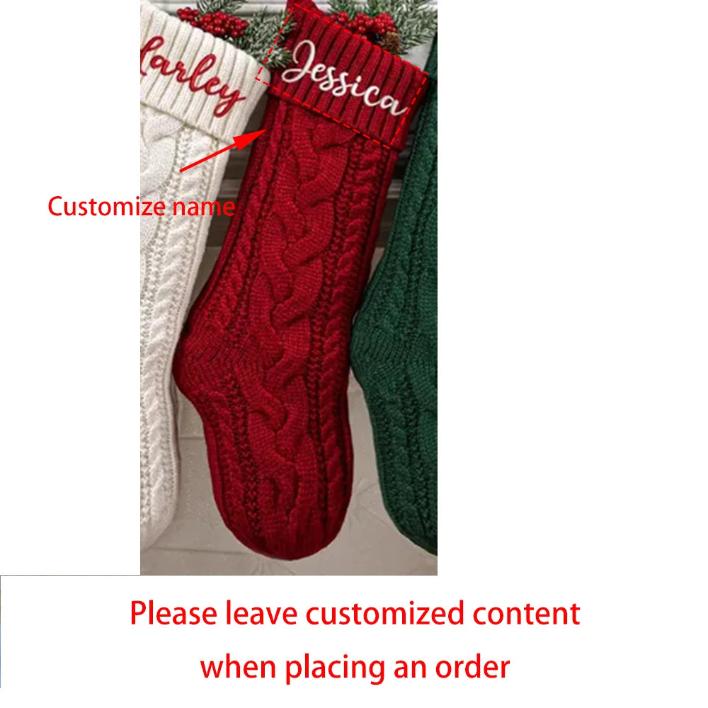 Custom Christmas Stocking Xmas Knitted Stockings with Name Holiday Decor Gift Christmas Family Gifts Santa Sack Kid Present Bag
